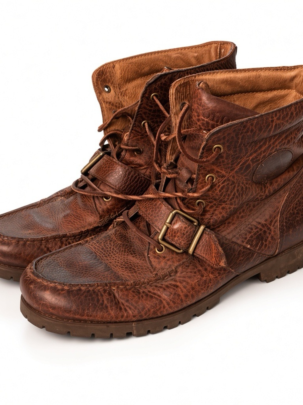 Polo by Ralph Lauren Brown Leather Lace-Up Buckle Boots